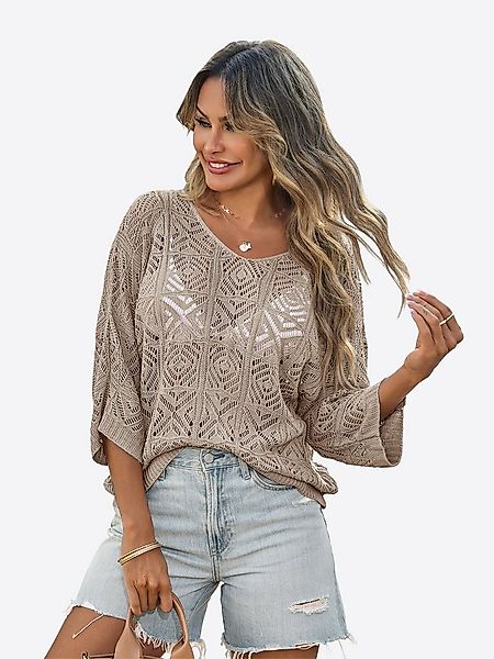 Imily Bela Kurzarmpullover Damen Boho Cover-Up Top aus gehäkeltem Netz (Pac günstig online kaufen