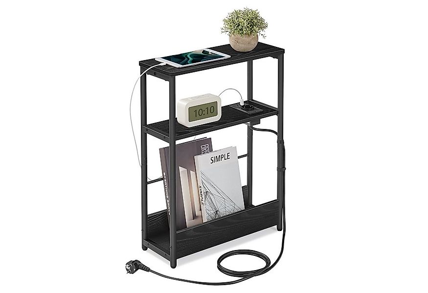 VASAGLE Beistelltisch, schmal, Nachttisch mit Ladefunktion, 3 Ablagen, Zeit günstig online kaufen