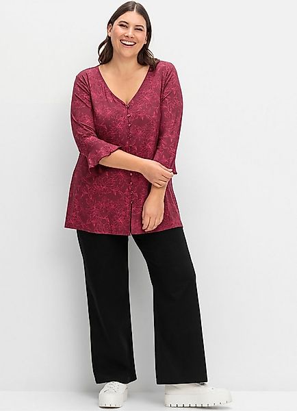 Sheego T-Shirt 3/4-Arm-Shirt . mit Blumenprint und Volantärmeln günstig online kaufen