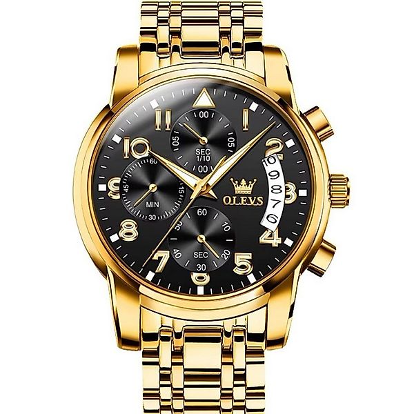 OLEVS Quarzuhr Herren Olevs Chronograph Quarz Uhr Schwarz-Gold Luxus günstig online kaufen