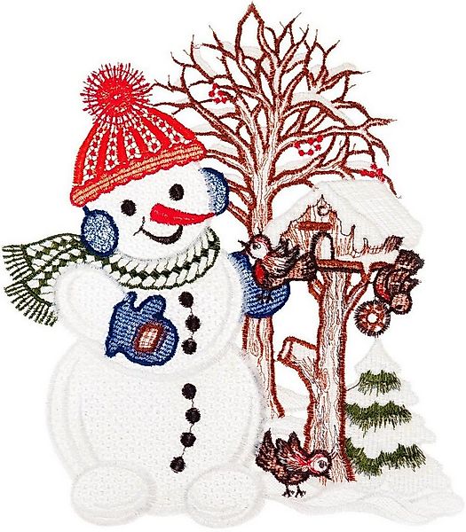 W. Reuter & Sohn - Plauener Spitze® Fensterbild Fensterbild "Schneemann mit günstig online kaufen