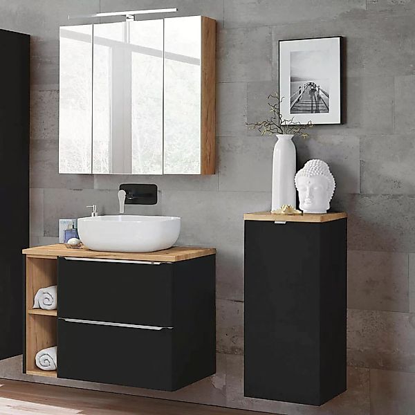 Lomadox Badmöbel Set mit Keramik-Aufsatzwaschbecken TOSKANA-BLACK-56  seide günstig online kaufen