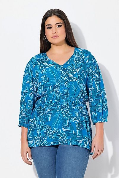 Ulla Popken Tunika Bluse Blätter A-Linie V-Ausschnitt 3/4-Arm günstig online kaufen