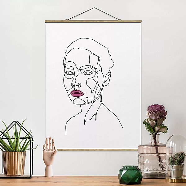 Stoffbild Portrait mit Posterleisten - Hochformat Portrait Frau Line Art günstig online kaufen