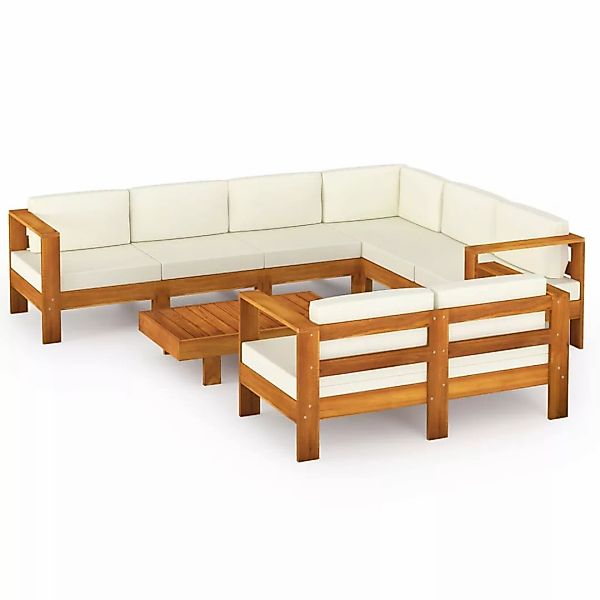 8-tlg. Garten-lounge-set Mit Creme Auflagen Massivholz Akazie günstig online kaufen