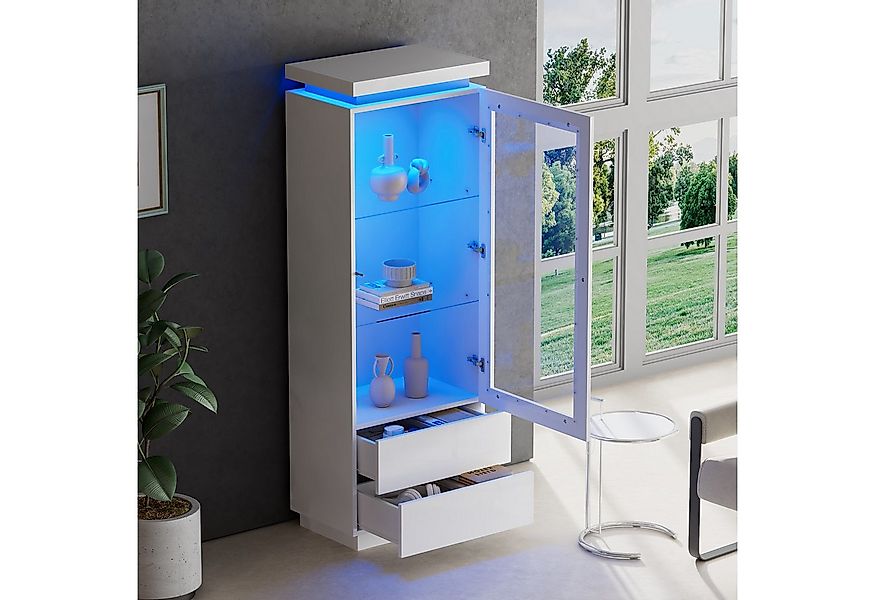 TavilaEcon Standvitrine Hochschrank, Vitrine mit 2 Schubladen, LED und Acry günstig online kaufen
