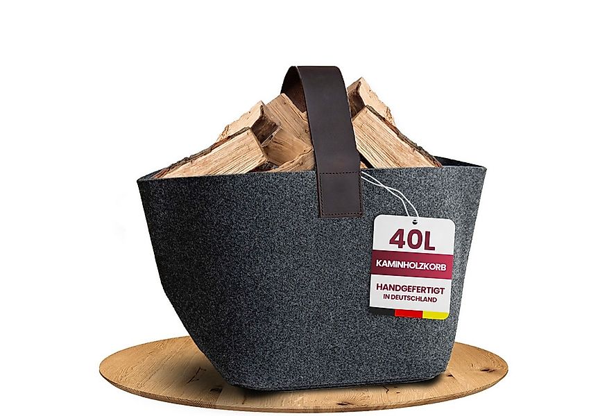 Easy and Green Kaminholzkorb aus Wollfilz mit Echtlederhenkel - Made in Ger günstig online kaufen