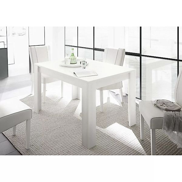 Esstisch FARUM-63 dezenter Tisch in Lack weiß matt mit Ansteckplatte 48cm - günstig online kaufen