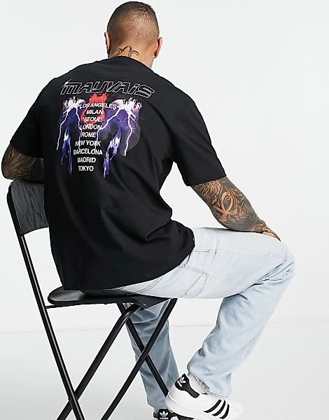 Mauvais – T-Shirt in Schwarz mit Blitz- und Frauenprint günstig online kaufen