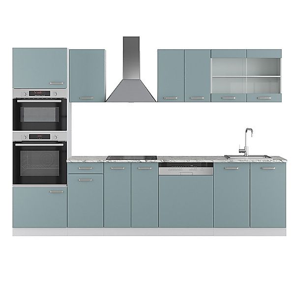 Vicco Küchenzeile R-Line, Blau-Grau/Weiß, 300 cm günstig online kaufen