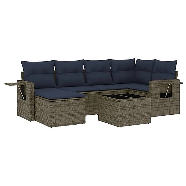 vidaXL 7-Tlg Gartensofa-Set mit Kissen Grau Polyrattan 3220470 günstig online kaufen
