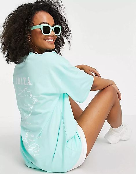 ASOS DESIGN – Oversize-T-Shirt mit Ibiza-Print in Mint-Grün günstig online kaufen