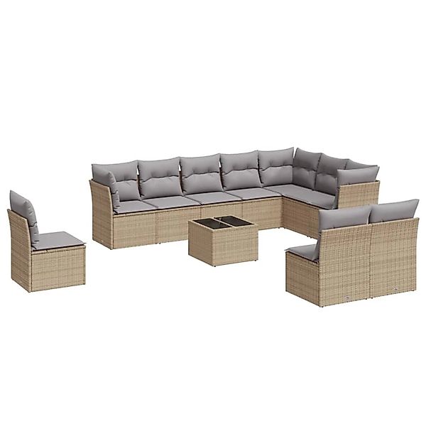 vidaXL 11-Tlg Garten-Sofagarnitur mit Kissen Beige Poly Rattan 3249648 günstig online kaufen