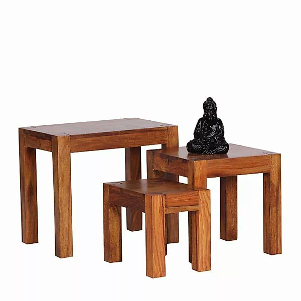 Dreisatztisch aus Sheesham Massivholz lackiert (dreiteilig) günstig online kaufen
