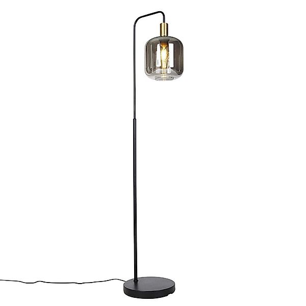 Qazqa Stehlampe Zuzanna, LED wechselbar, E27, Grau, Design, Glas, 1-flammig günstig online kaufen
