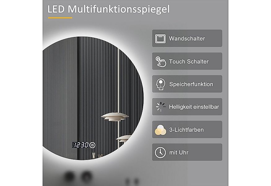 WDWRITTI Badspiegel Led 50x70 80x60 100x60 Touch Uhr dimmbar Spiegel Bad mi günstig online kaufen
