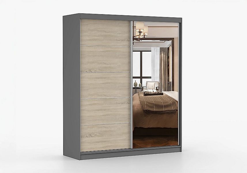 imoebel24 Schwebetürenschrank BELLA 03 183 cm - Grau / Sonoma günstig online kaufen