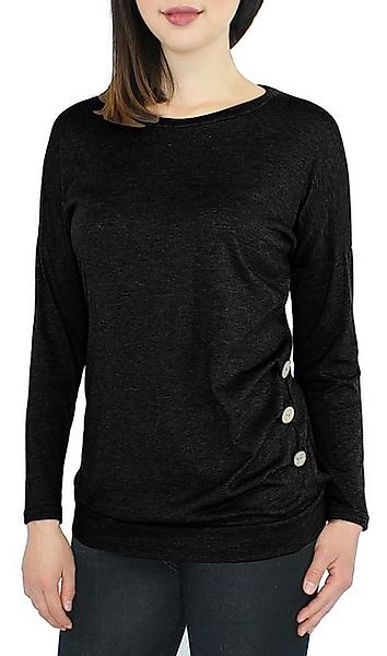 dy_mode Langarmshirt Damen Langarmshirt Rundhals Longshirt mit Knopf-Detail günstig online kaufen