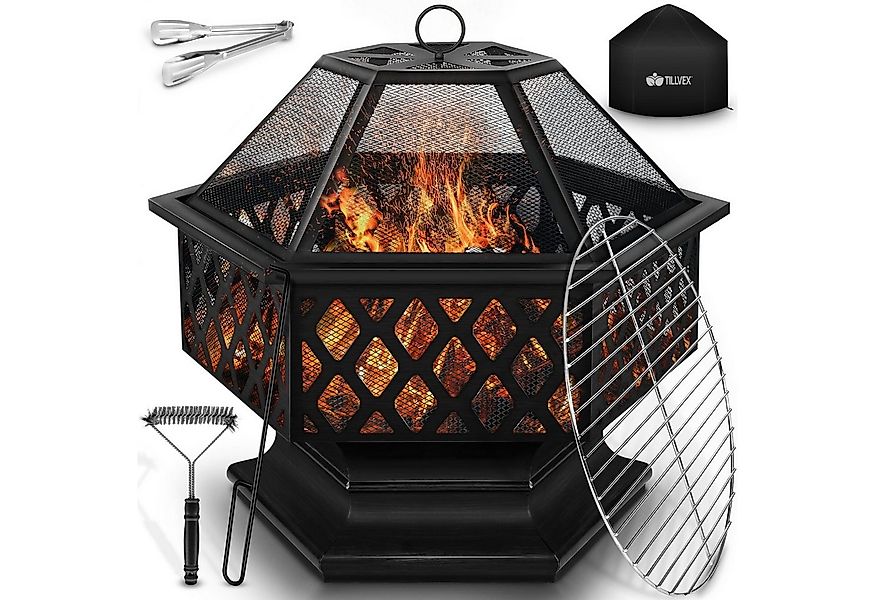 tillvex Feuerschale tillvex Feuerschale mit Funkenschutz 4in1 Grill Feuerst günstig online kaufen