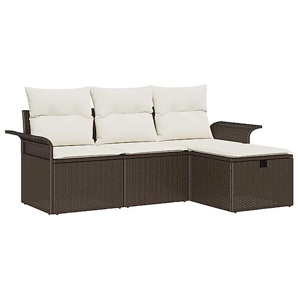 vidaXL Gartensofa-set mit Kissen 4-Tlg Braun und Creme Poly-Rattan 3358847 günstig online kaufen