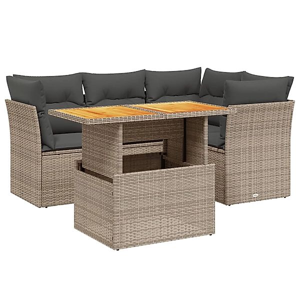 vidaXL 5-Tlg Garten-Sofagarnitur mit Kissen Grau Poly Rattan 3270815 günstig online kaufen