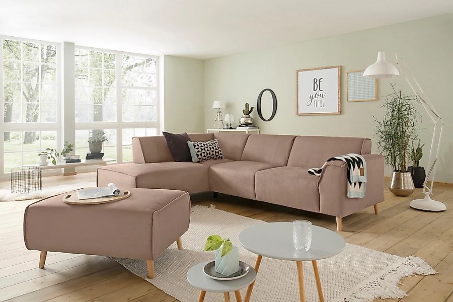 Home affaire Ecksofa "Julia L-Form", Federkern-Polsterung, Holzfüße, Keder günstig online kaufen