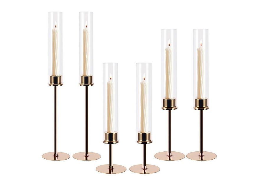 BlingBin Standkerzenhalter 3er Gold Stabkerzenhalter Kerzenständer mit Glas günstig online kaufen