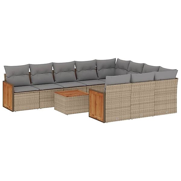 vidaXL 11-Tlg Garten-Sofagarnitur mit Kissen Beige Poly Rattan 3260428 günstig online kaufen