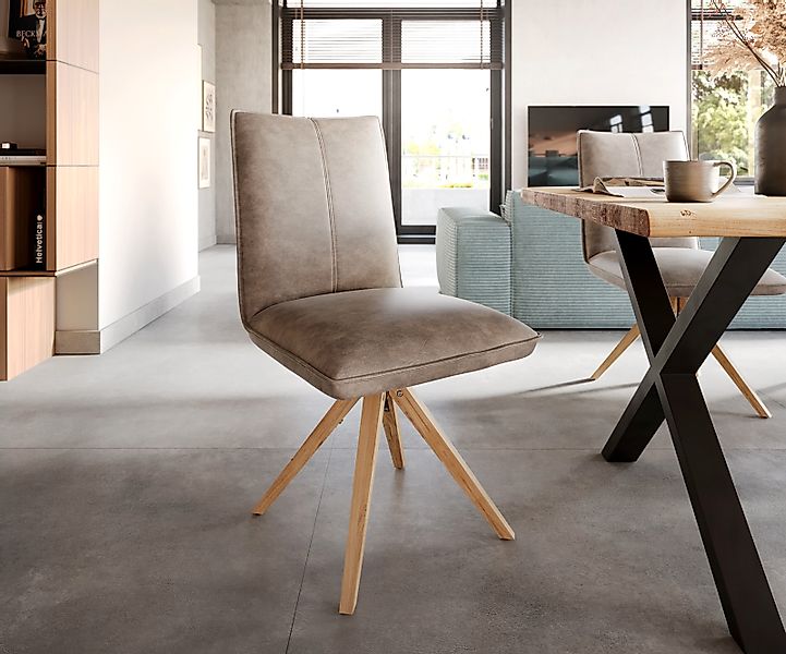 Esszimmerstuhl Lelio-Flex Mikrofaser Taupe Vintage Holzgestell kantig Natur günstig online kaufen