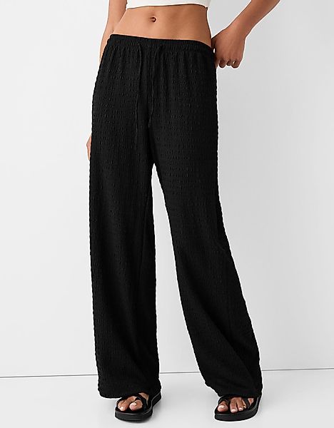 Bershka Straight-Leg-Hose Aus Waffelgewebe Damen L Schwarz günstig online kaufen