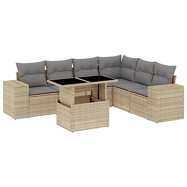 vidaXL 7-Tlg Garten-Sofagarnitur mit Kissen Beige Poly Rattan 3269189 günstig online kaufen