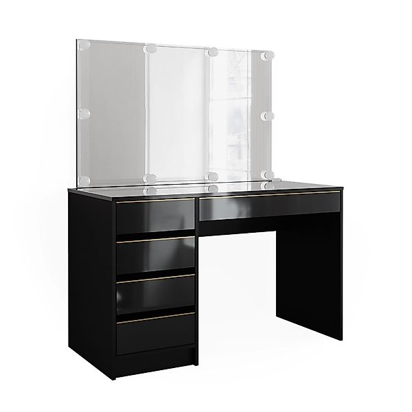 Vicco Schminktisch-Set Sherry Schwarz/Gold/Gold 120 cm mit LED Beleuchtung günstig online kaufen