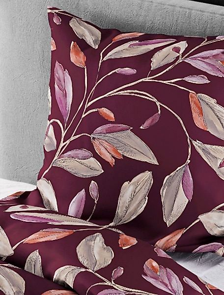 BIERBAUM Bettwäsche 135x200cm, Blätter Blatt Bordeaux günstig online kaufen