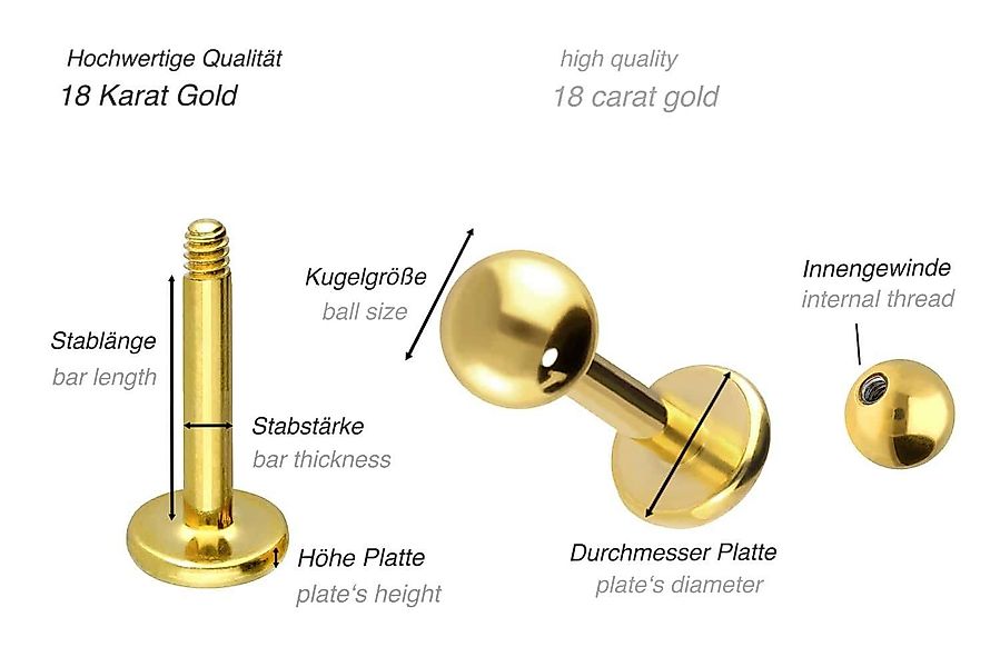 PIERCINGLINE Piercing-Set 18 Karat Gold Labret günstig online kaufen