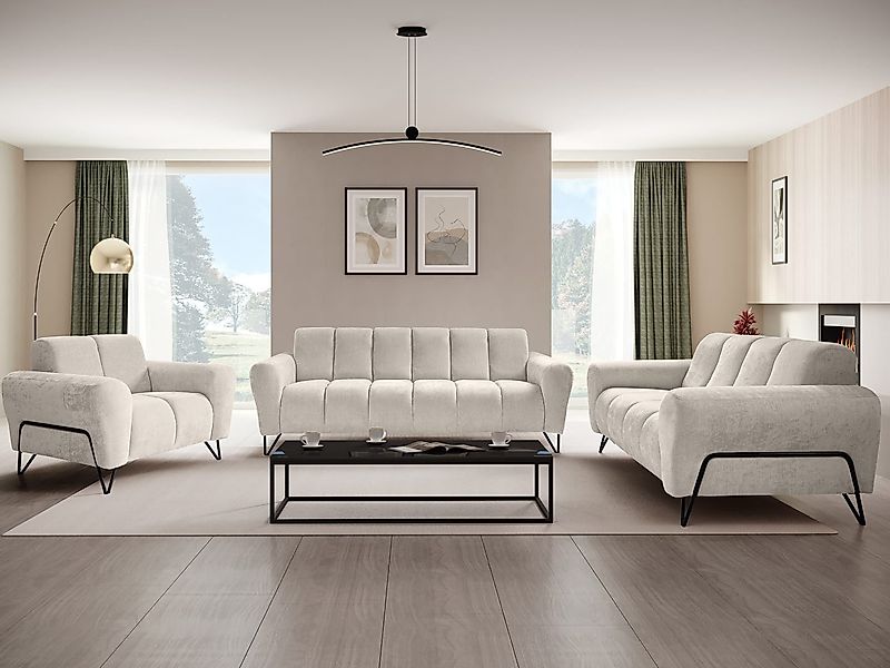 Beautysofa Polstergarnitur mit Metallbeine in schwarzer günstig online kaufen