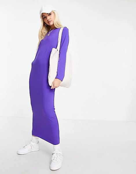 ASOS DESIGN – Langärmliges Maxi-T-Shirt-Kleid in Lila günstig online kaufen