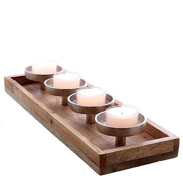 finehomegarden Kerzenhalter Kerzenteller Kerzenleuchter Mangoholz/Alu recht günstig online kaufen