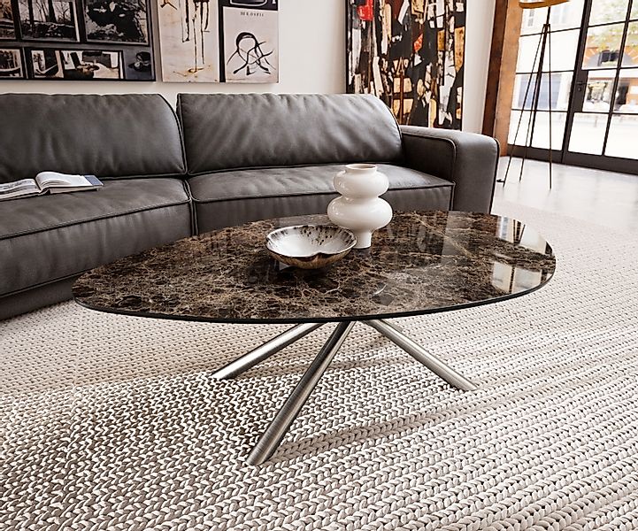 Couchtisch Edge Organisch 140x76 cm Keramik Emperador Extra Lucidato Dunkel günstig online kaufen