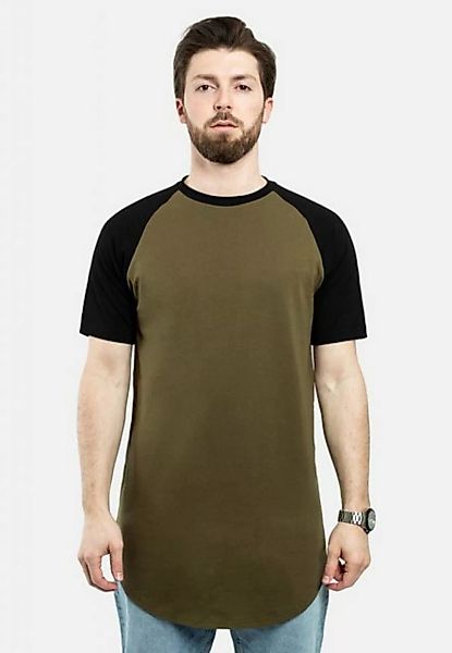 Blackskies T-Shirt Round Baseball Kurzarm Longshirt T-Shirt Olive-Schwarz L günstig online kaufen