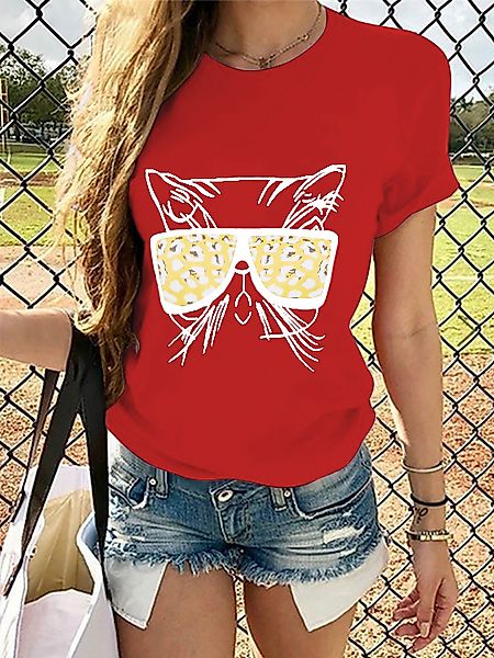 YOINS Graphic & Leopard Kurzarm-T-Shirt mit Rundhalsausschnitt günstig online kaufen