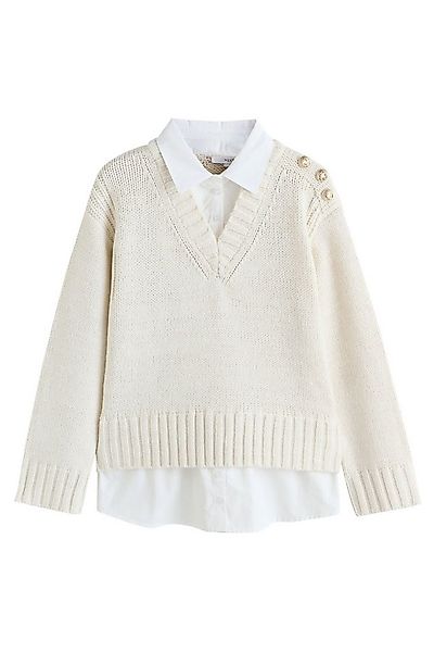 Next V-Ausschnitt-Pullover Strickpullover mit V-Ausschnitt und Hemdlage (1- günstig online kaufen
