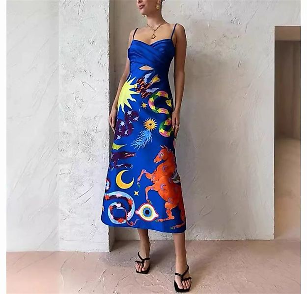 RUZU UG Dirndl Sexy, rückenfreies, bedrucktes Strapskleid aus Satin für Dam günstig online kaufen