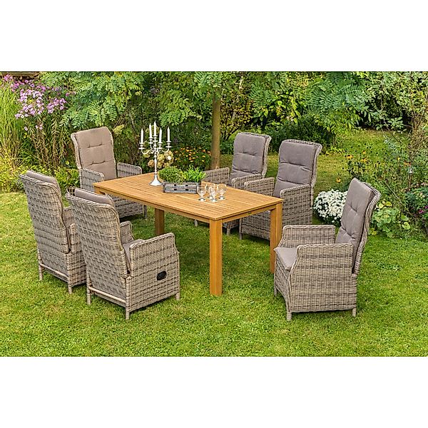 Merxx Riviera Set 13-tlg. 6 Sessel inkl. Kissen Gartentisch 185 x 90 cm günstig online kaufen