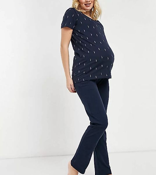 Mamalicious Maternity Nursing – Pyjama-Set in Marineblau-Mehrfarbig günstig online kaufen