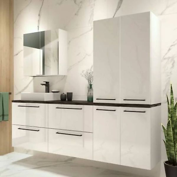 Lomadox Badezimmer Möbel Set in weiß Hochglanz lackiert mit Metallgriffen i günstig online kaufen