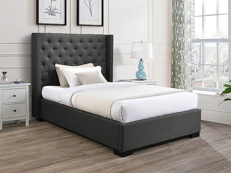 Polsterbett mit gestepptem Kopfteil - 120 x 200 cm - Stoff - Grau - MASSIMO günstig online kaufen
