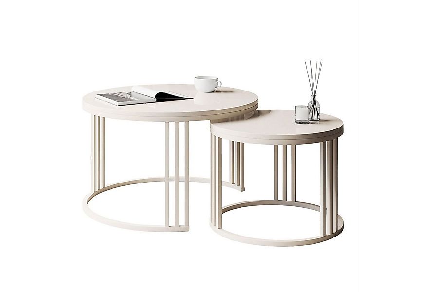 Lookway Couchtisch LORI 2in1 HOCHGLANZ, runder Couchtisch mit kaschmirfarbe günstig online kaufen