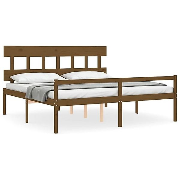 vidaXL Bett, Seniorenbett mit Kopfteil 200x200 cm Honigbraun Massivholz günstig online kaufen