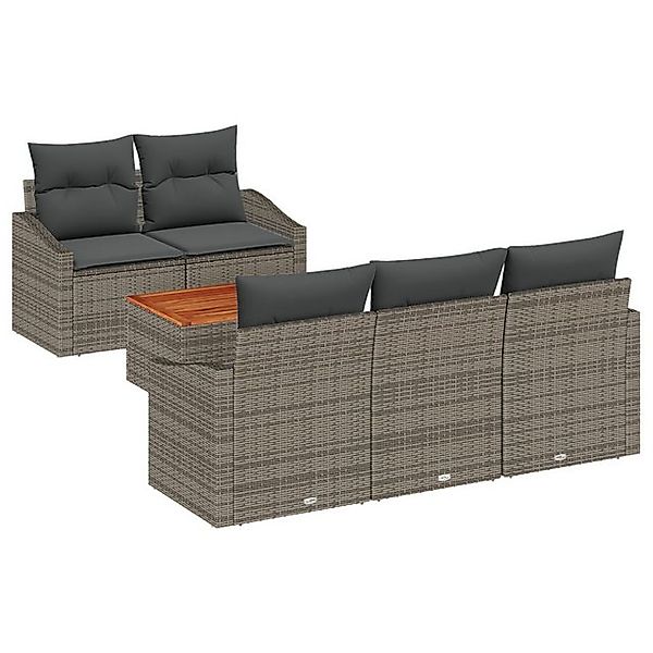 vidaXL Loungesofa 6-teiliges Garten Sofa Set mit Kissen Grau Poly Rattan, 6 günstig online kaufen