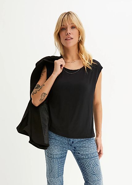 bonprix T-Shirt "Shirt aus Viskose-Mix" mit vorne kürzerem Schnitt, Kurzarm günstig online kaufen